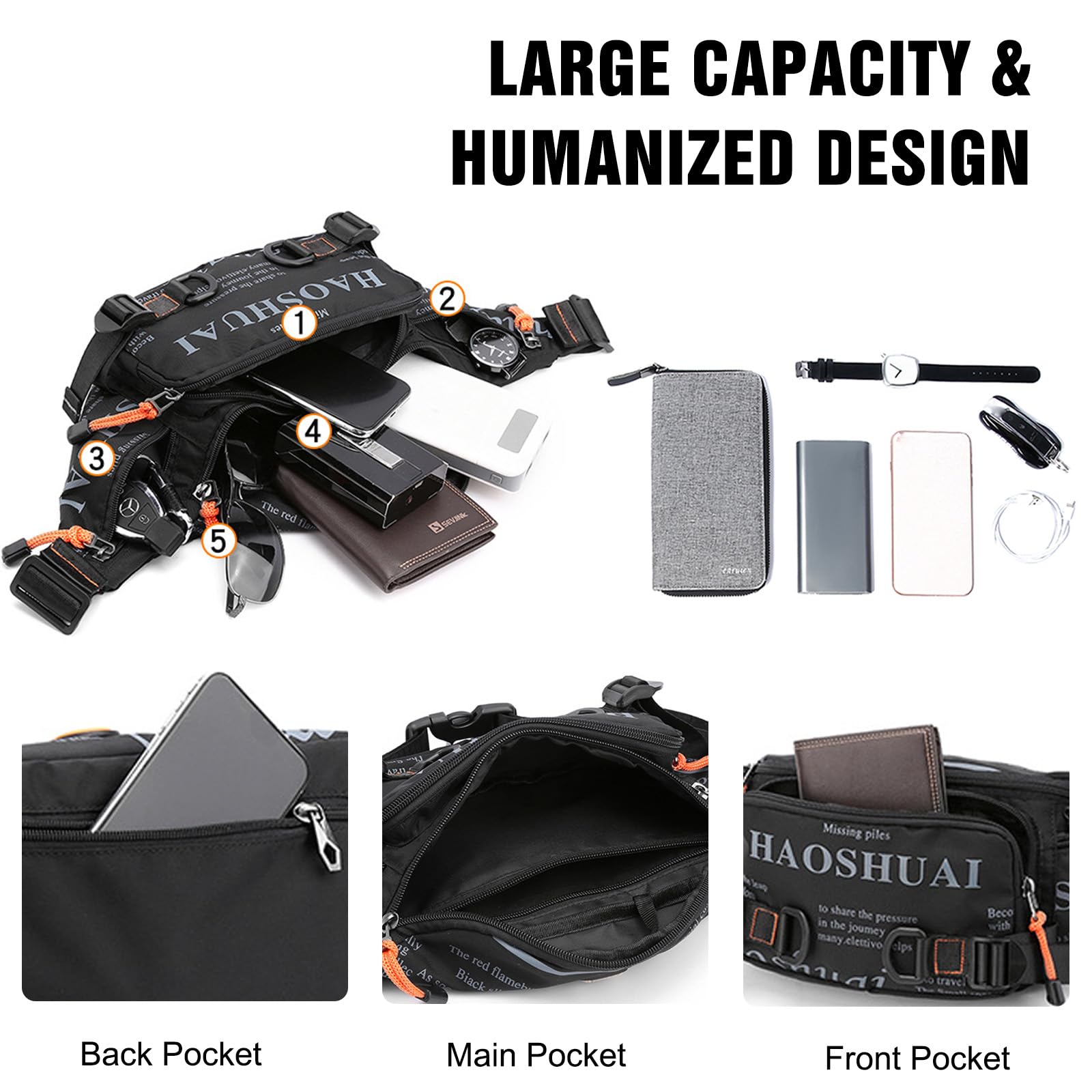 FANDARE Moda Marsupio Zaino a Monospalla Uomo Borsello Uomo Tracolla Donna Waist Pack Borse a spalla da palestra Sling Chest Bag Zaini da escursione Borsa per Viaggio Trekking Ciclismo