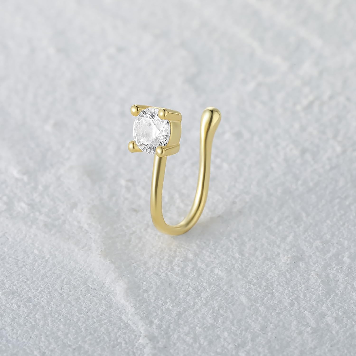 LOVECOM 14k Gold Plated Heart Crystal Nose Rings for Women Dainty 925 Sterling Silver Cross Moon Star CZ Fake Nose Ring Cute U Shaped Hypoallergenic Nostril Nose Piercings Jewelry Gifts for Mom