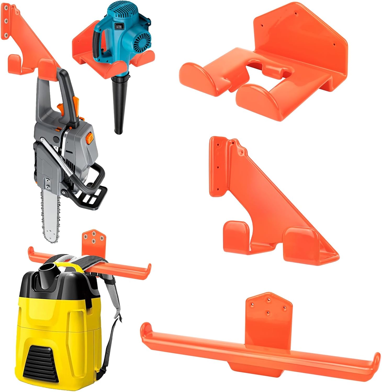 3 Pack Chainsaw Holder, Weed Eater Hanger, Backpack Blower Rack, Thickened Reinforced Steel Utility No Scratch Design For Garage Yard Shed Tool Storage