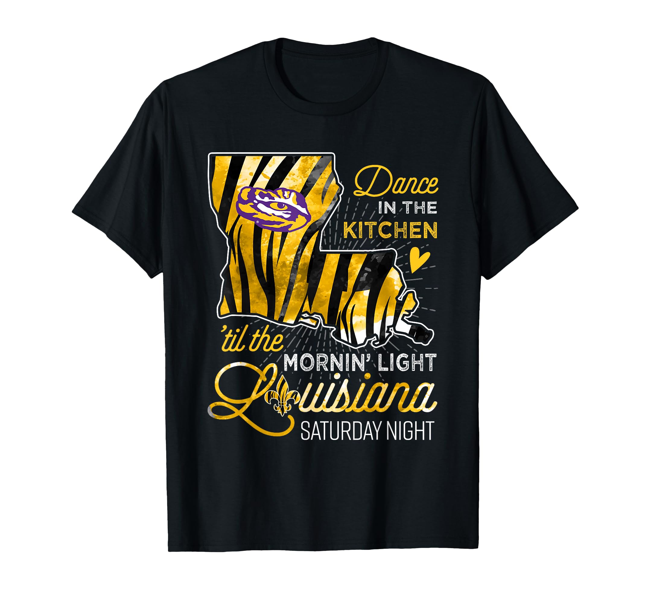 LSU Tigers Louisiana Saturday Night Tiger Stripe State Map T-Shirt