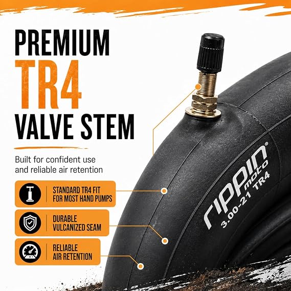 Rippin Moto 90/90-21 or 80/100-21 (3.00 X 21) Heavy Duty Motorcycle Tube - Premium 3MM Thick Natural Rubber - TR4 Valve - Fits Most 21 Motocross and Dirt Bike Tires (3.00-21)