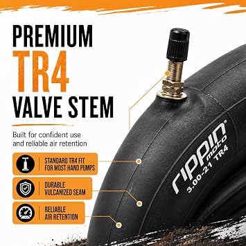 Rippin Moto 90/90-21 or 80/100-21 (3.00 X 21) Heavy Duty Motorcycle Tube - Premium 3MM Thick Natural Rubber - TR4 Valve - Fits Most 21 Motocross and Dirt Bike Tires (3.00-21)