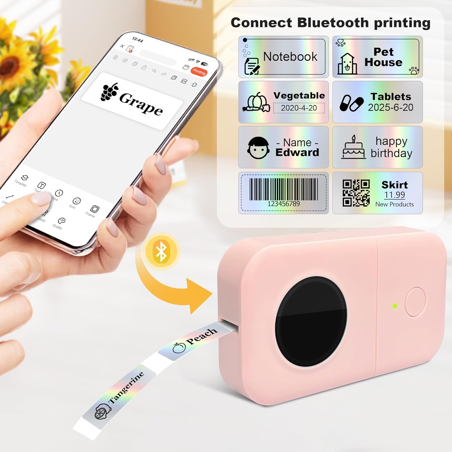 PARLAIM Label Maker Tape,14mmX30mm (1/2" X 1 1/8") Thermal Sticker Compatible with D30 Label Printer,Self-Adhesive Label Tape for for Home Office Business,840PCS/4Rolls (Holographic Silver) - Image 3