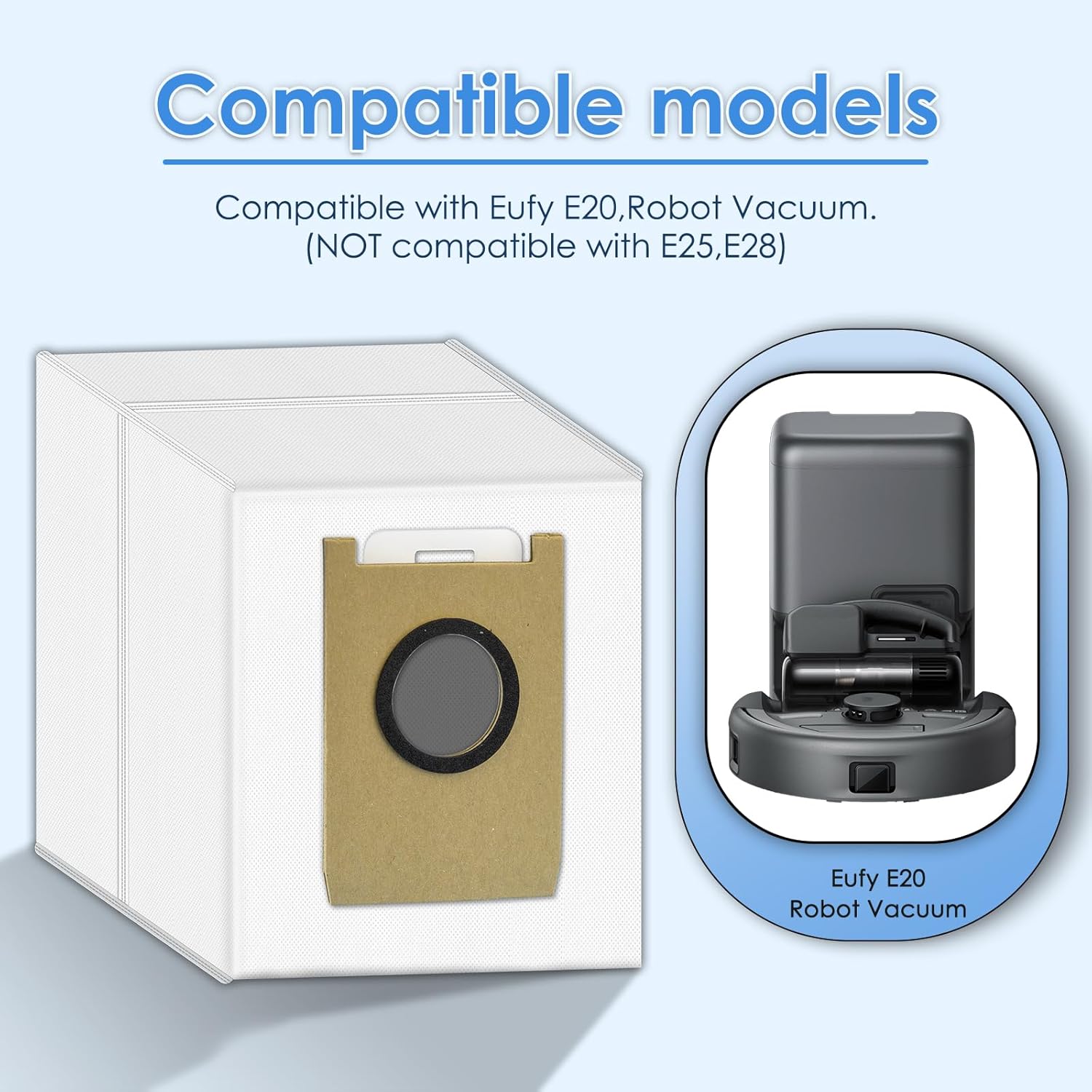 (8 Pack) 3-in-1 E20 Replacement Dust Bags Compatible With Eufy 3-in-1 E20 Robotic Vacuum Cleaner, Accessories Kit, Canister Bags, Vacuum Replacement Dust Bags, Vacuum Bags, Accessories Kit