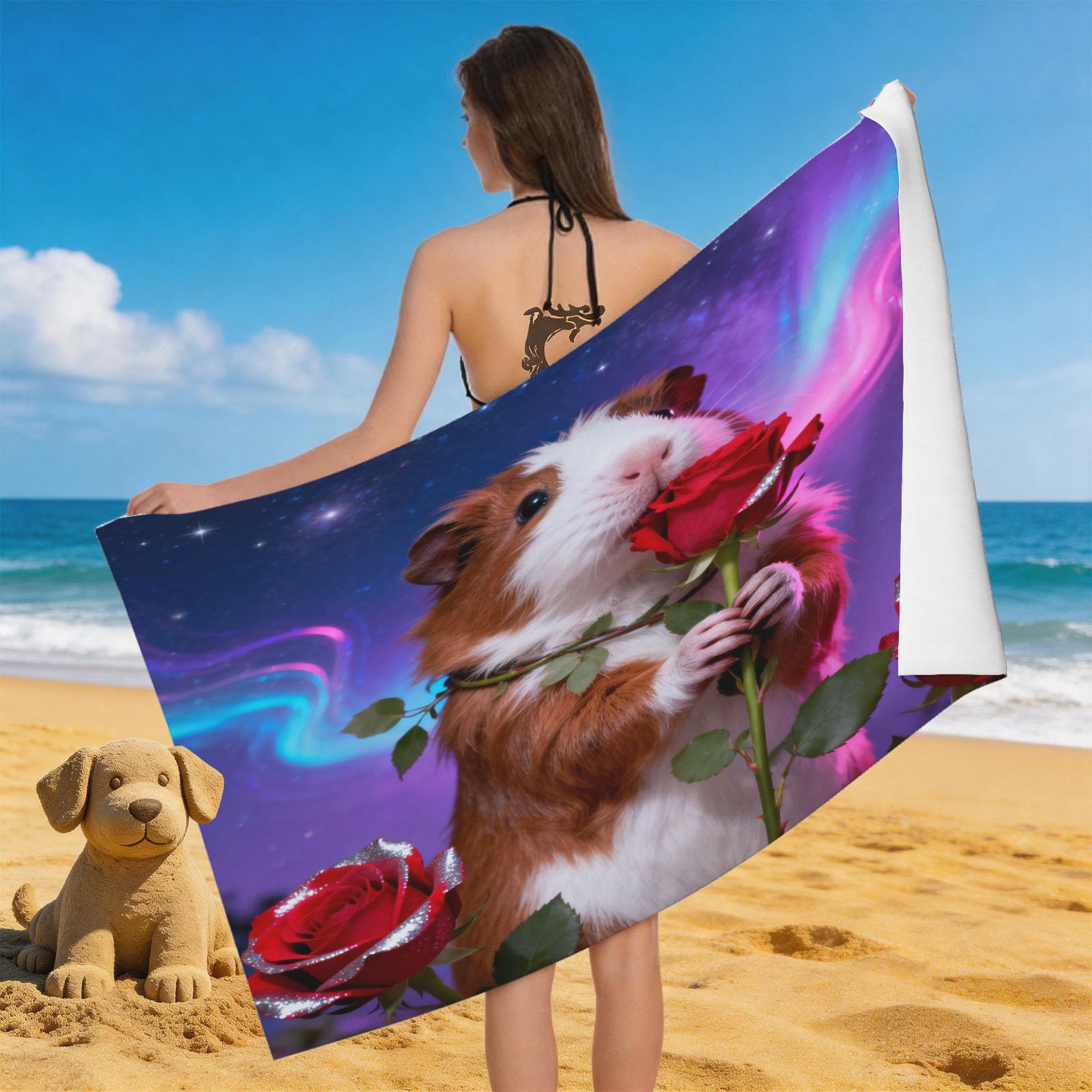 Leichong 3D Guinea Pig Beach Towel Large Microfiber Soft Quick Dry for Adults, Lovely Bath Towel Lightweight Soft Absorbent for Travel Swimming Pool Sports, 180 x 90 cm