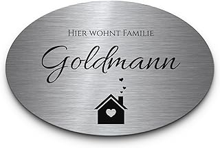 Ovales Edelstahl Namensschild personalisiert mit Gravur - ab 9x6 cm - Briefkastenschild Klingelschild Türschild Haustürschild - selbstklebend o. mit Bohrung - graviertes Schild