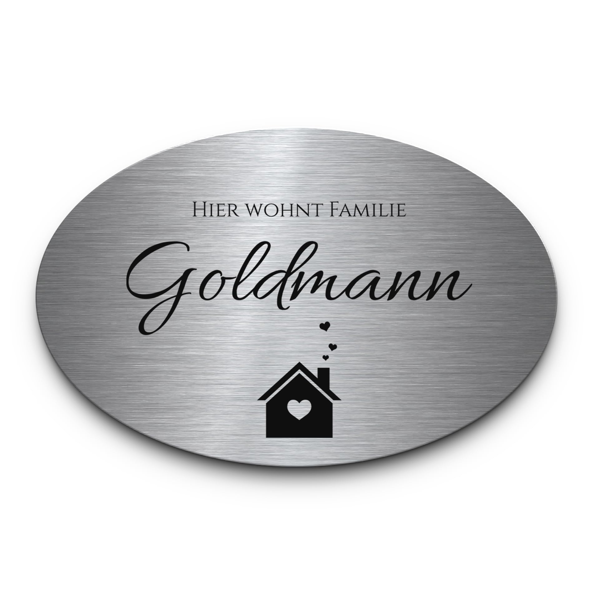 Ovales Edelstahl Namensschild personalisiert mit Gravur - ab 9x6 cm - Briefkastenschild Klingelschild Türschild Haustürschild - selbstklebend o. mit Bohrung - graviertes Schild