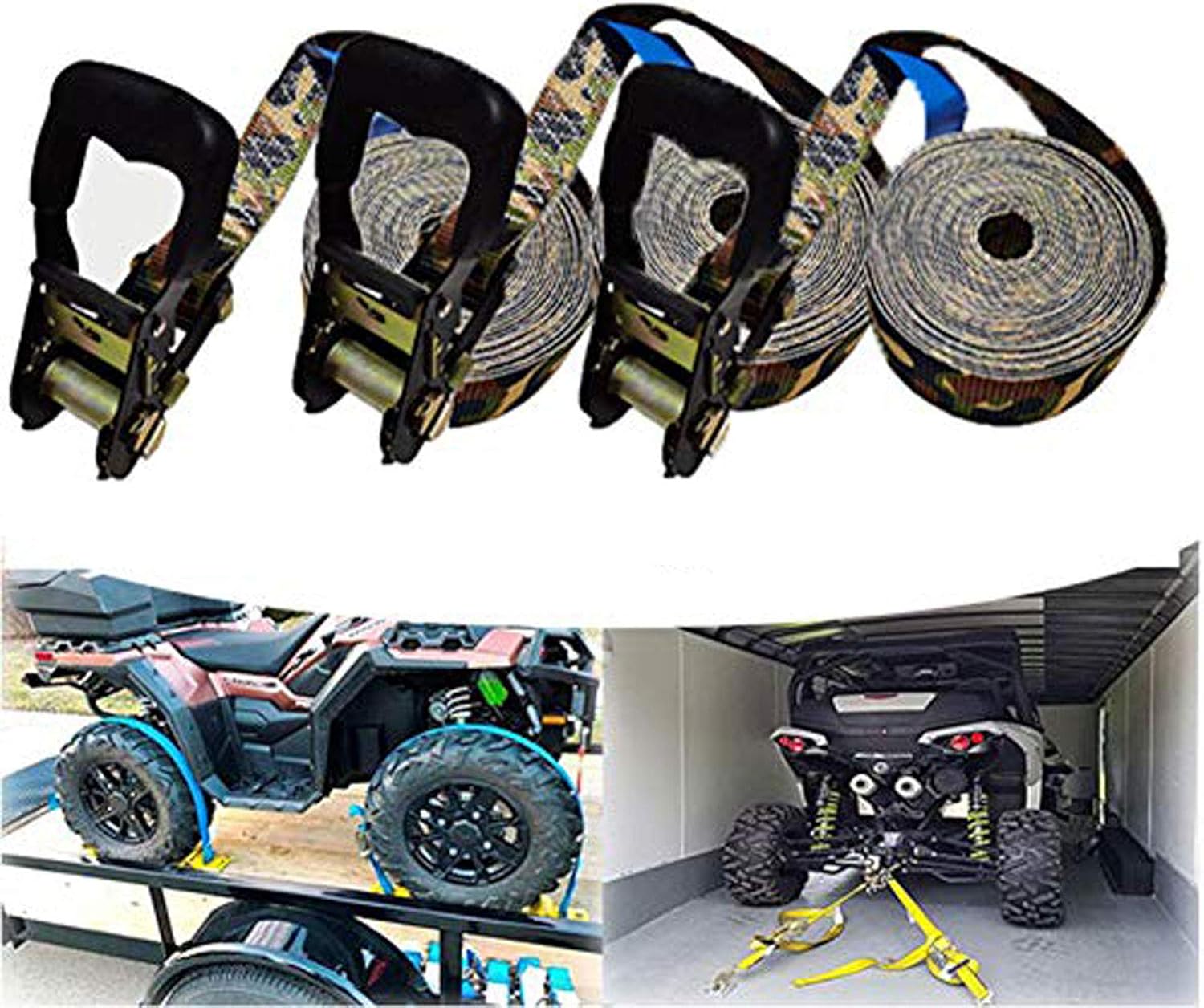 DBMGB Cinchas de Amarre con Trinquete para Moto y Camion, Correa de Amarre Cinta Trincaje Multifuncional para Sujeccion de Carga para Camion
