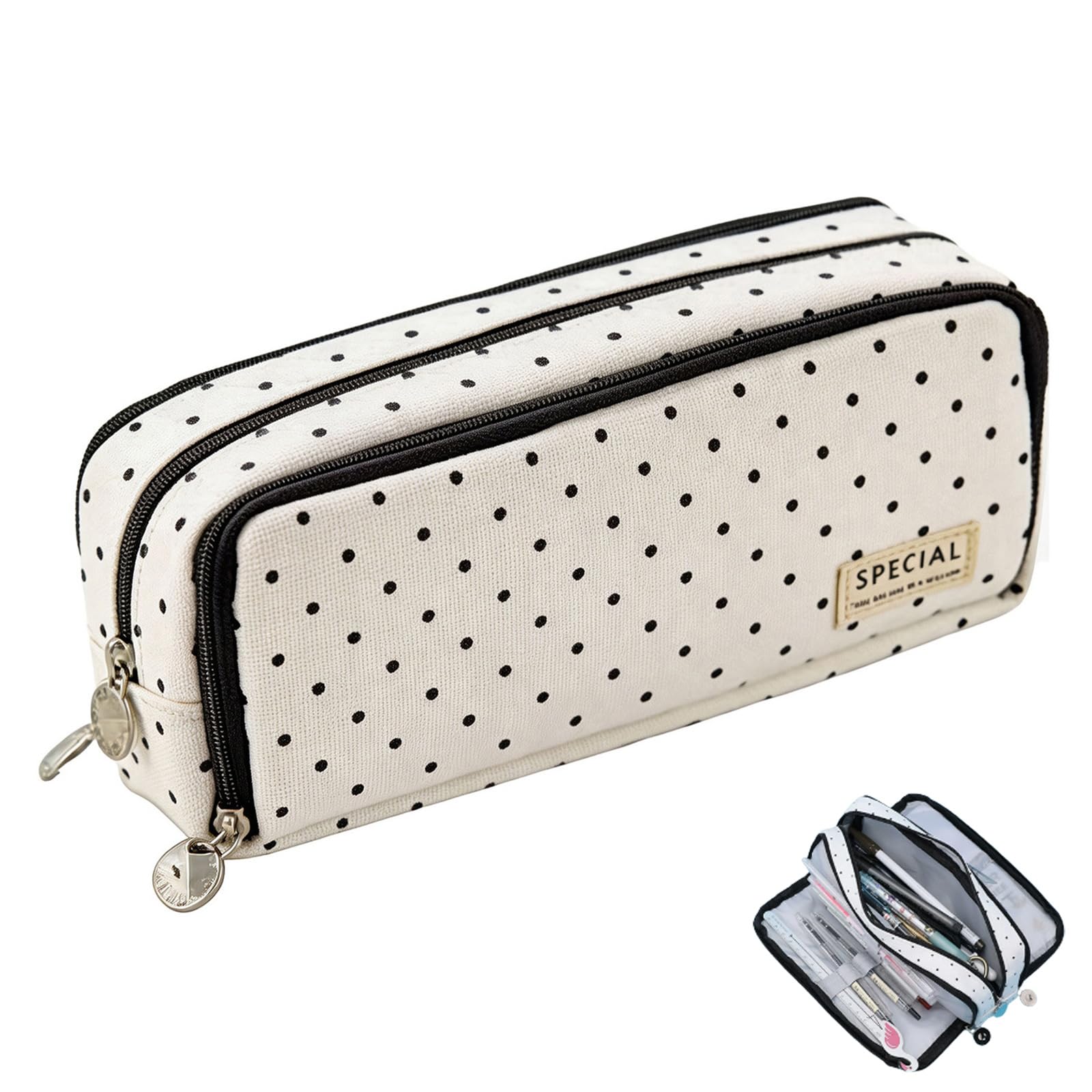 Cazvok Polka Dot Pencil Case, Cute Pencil Case with Compartments for Girfs