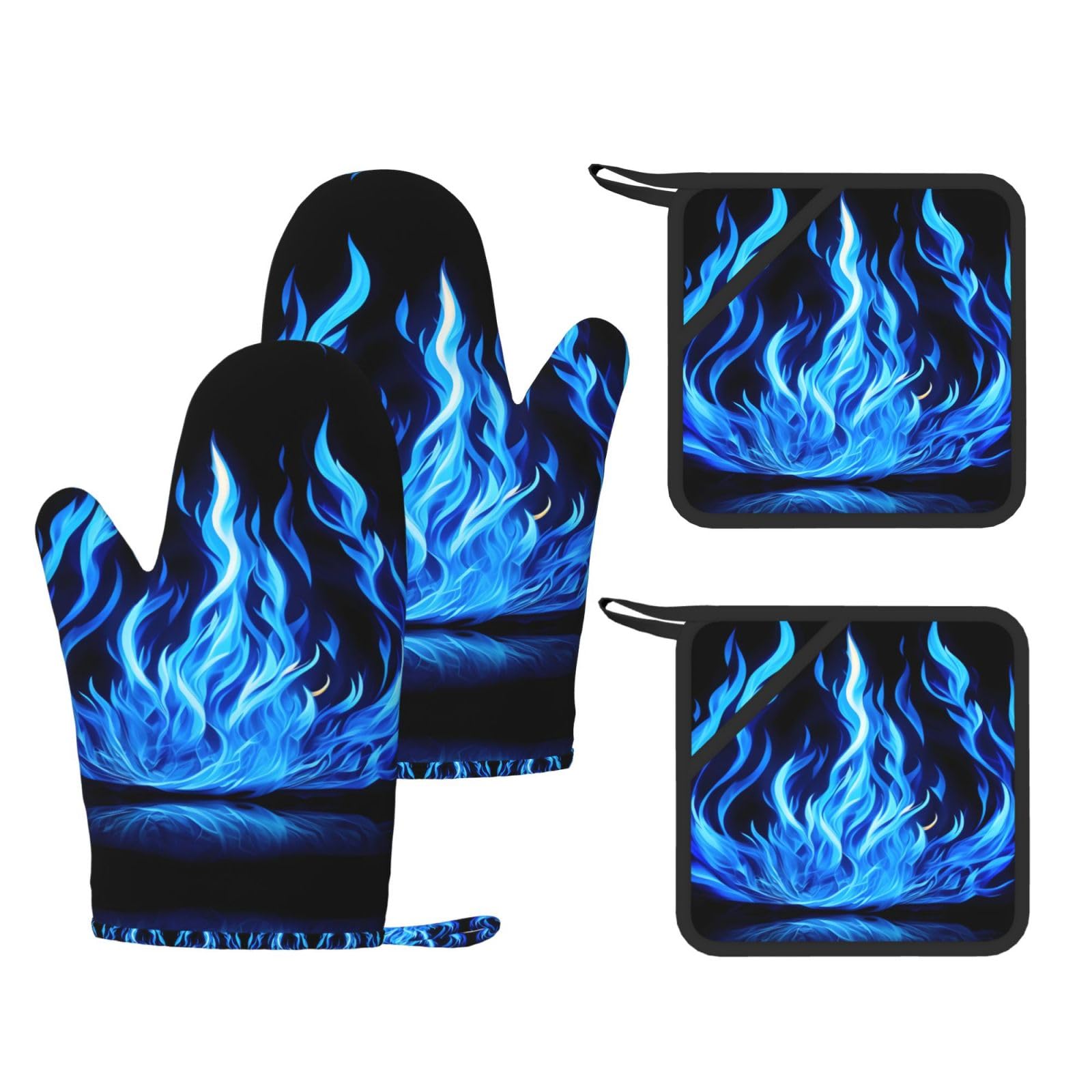 Lot de 4 gants de cuisine en silicone flammes indigo anti-chaleur