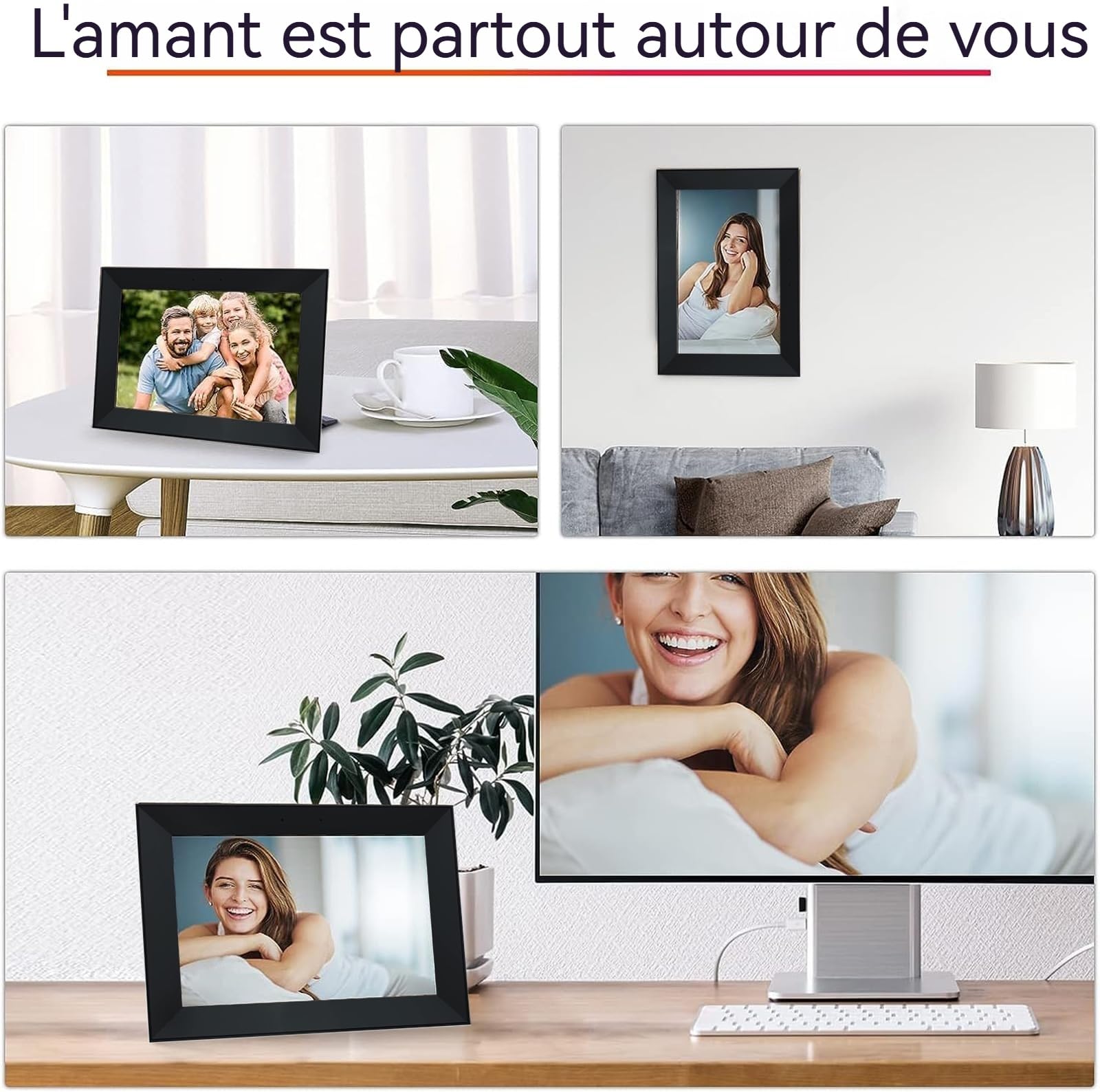 Cadre Photo Numérique 10.1 Pouces WiFi, 1280x800 HD IPS | Cadre Numérique Photo Tactile 32G, Rotation Auto pour Vidéo Musique, Cadeau Familial