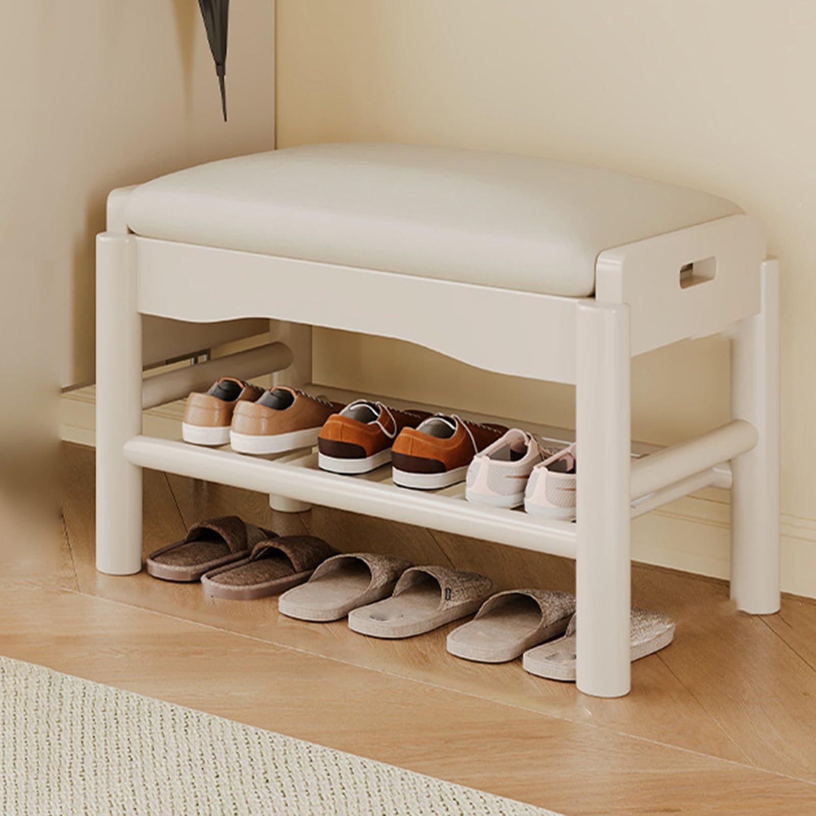 FCXWEVR Farmhouse Entryway Bench with Shoe Sto Cream White 60x30x40 cm Slish Entryway Fur with Sto Cartment for nized Hallway Space-Saving Design