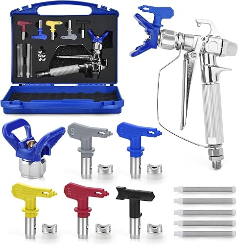 Miniatura 10 de Kit de 16 pistolas pulverizadoras de pintura sin aire, pistola pulverizadora de pintura sin aire de 3600 PSI con protectores de punta de boquilla y