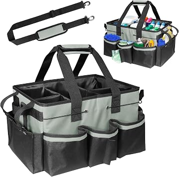 Wearable Cleaning Supply Organizer Caddy Bag, Storage Tote with Handles & Adjustable Shoulder Strap,Heavy - Duty Nylon,Cleaning Supplies Organizer with Divider for Housekeeper & Cleaners
