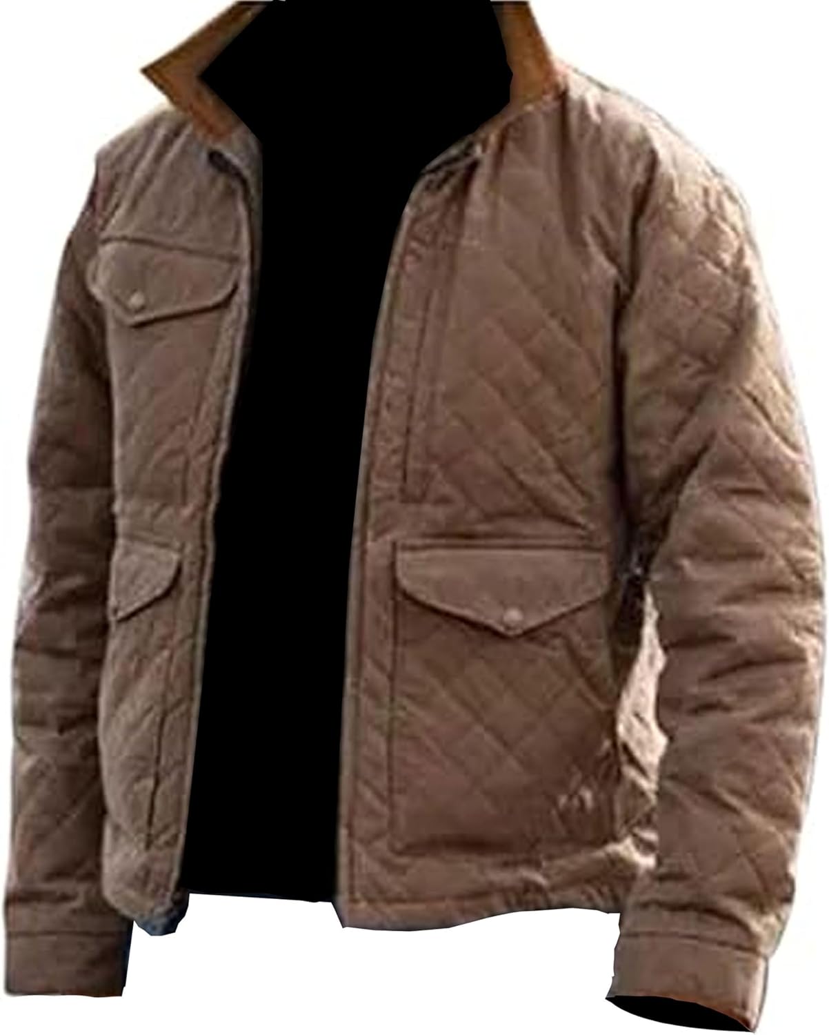 Men's Yellow Quilted Brown Cotton Lightweight Jacket