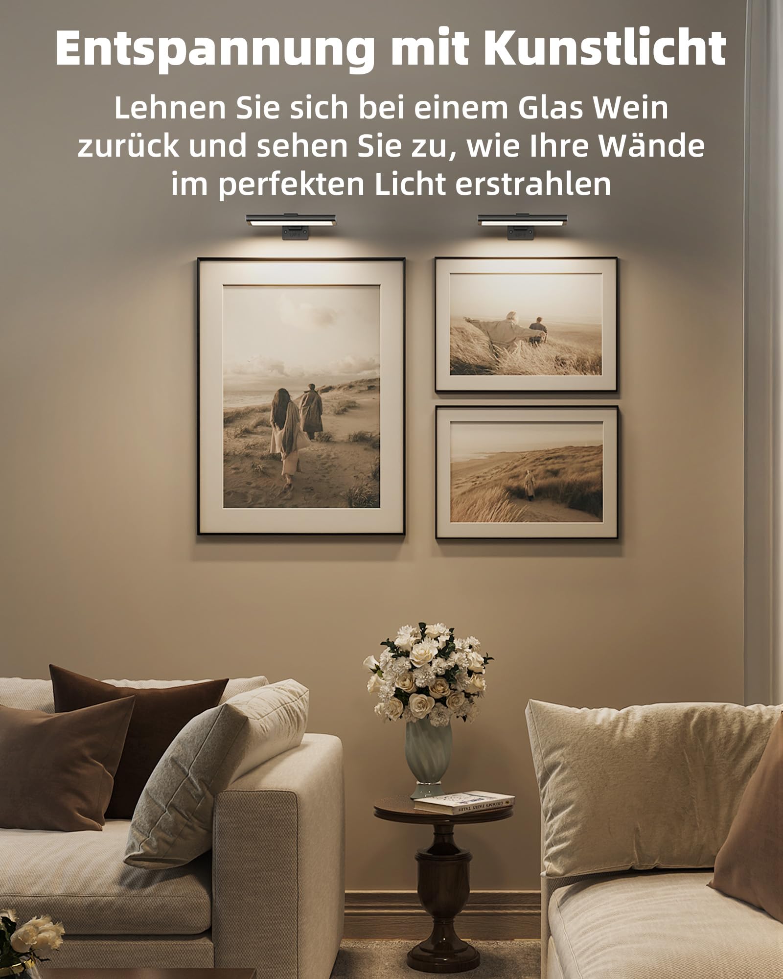 FULEN Draadloze beeldverlichting, wandlamp voor binnen op batterij, kunstverlichting voor
