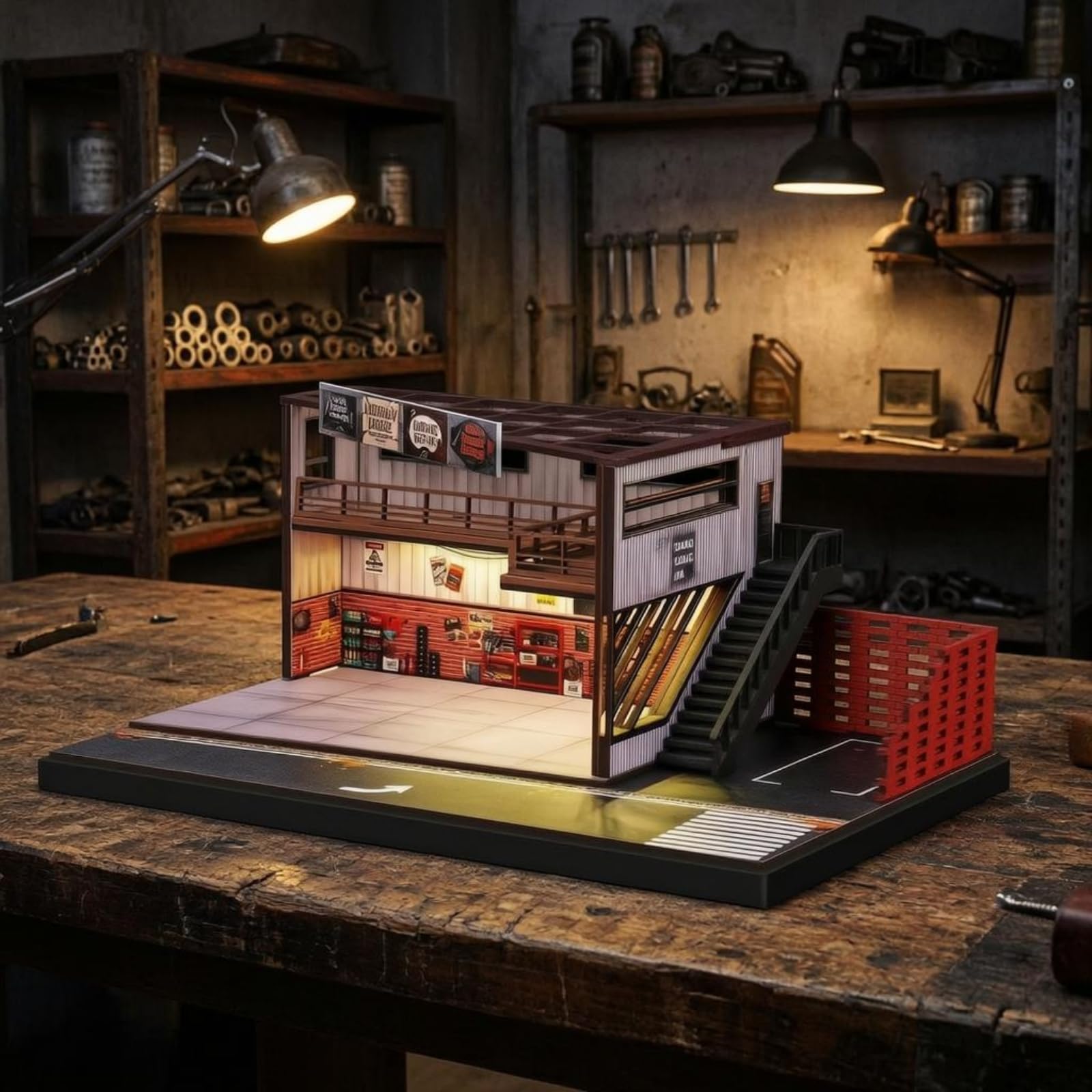 predolo Diorama Garage Autoportante Modello Magazzino a Due Livelli Diorama Garage Realistico