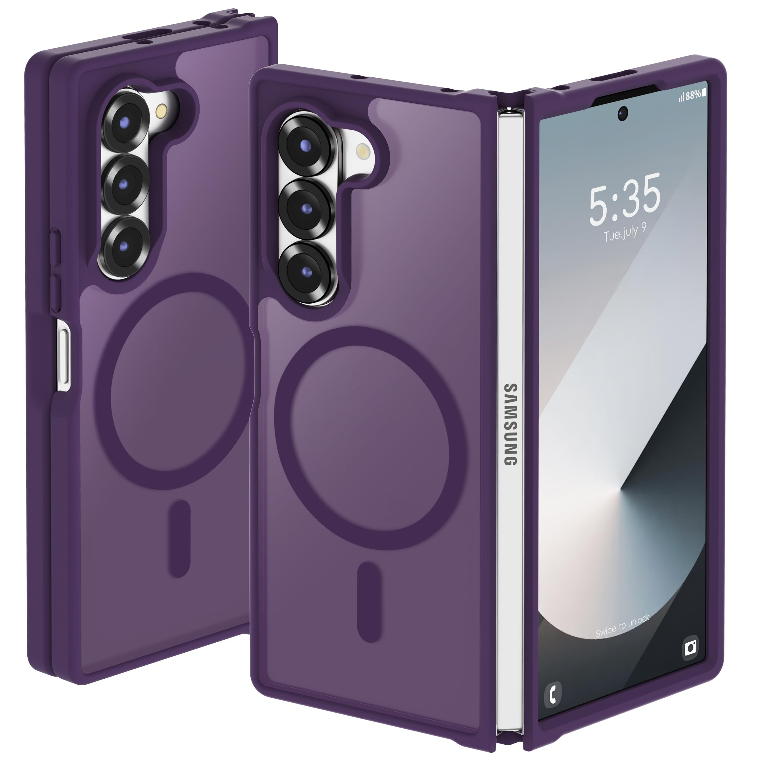 ORETECH Magnetic Case for Samsung Galaxy Z Fold 6 Case [Compatible with MagSafe], Shockproof Non-Slip Translucent Hard PC Back Protective Phone Case for Samsung Z Fold 6 Case-Deep Purple