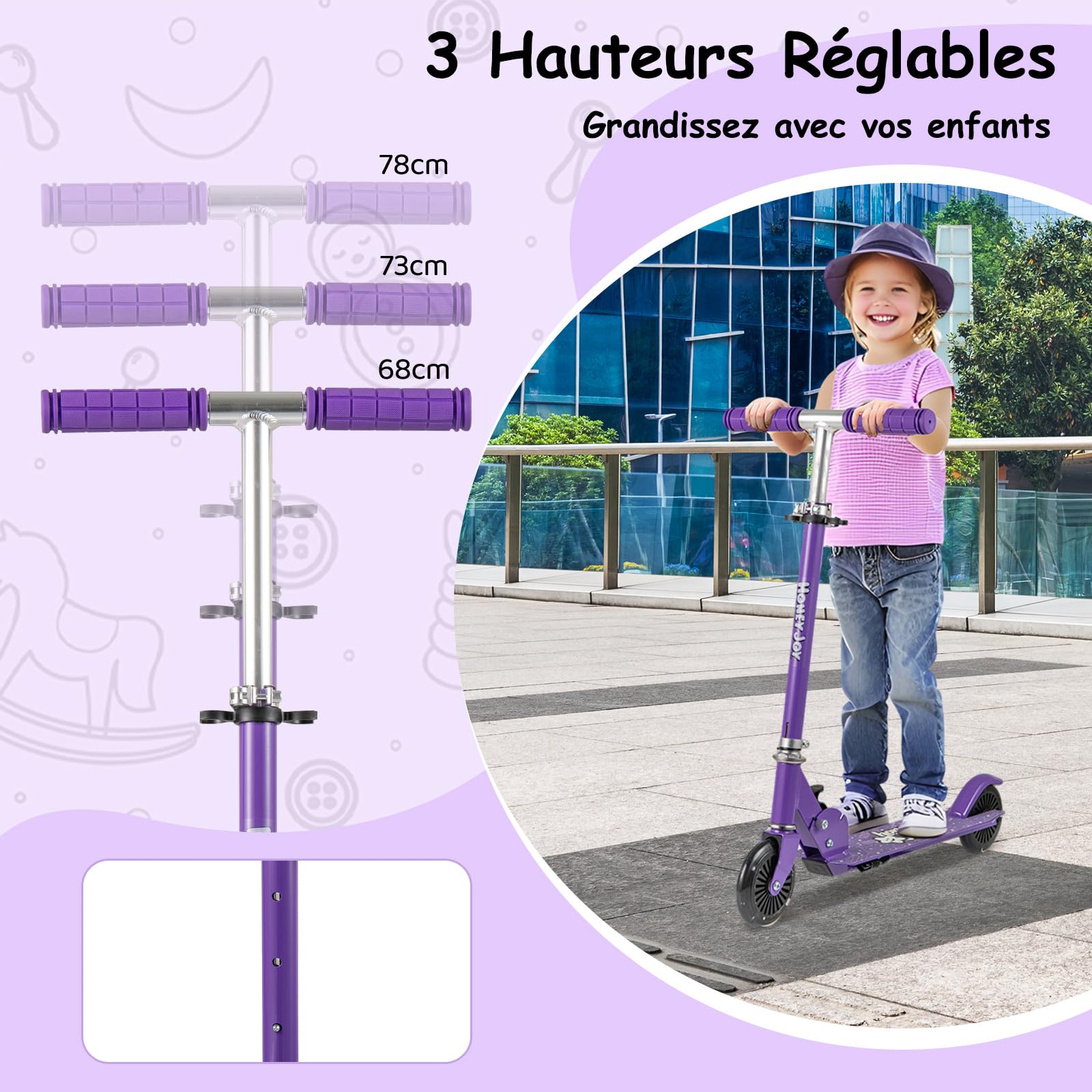 COSTWAY Trottinette Enfant Pliable avec Roulement ABEC-5 & 3 Hauteurs Réglables, Trottinette Pro Enfants avec 2 Roues Clignotantes de 110mm & Béquille, Pont Elargi, Charge 50kg pour 3-8 Ans