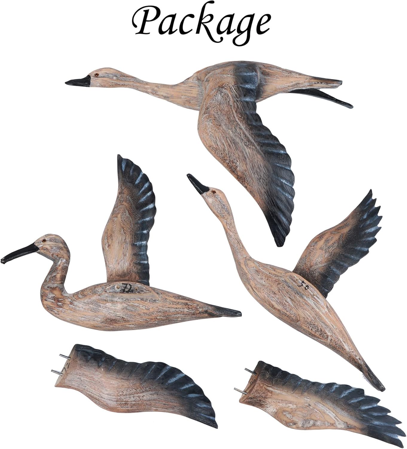 SeaHug Bird Wall Art,Large Wooden Wall Sculpture,Luxury Wall Decor for Housewarming Gift,Hand Carved 3D Goose Figurine,Relax Realistic Flying Migration Birds for Café Bar Hotel Decoration-3Pcs