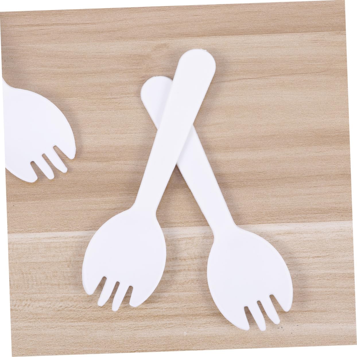 100pcs Plastic Spoon Fork Set Square Head Dessert Spoons Mini Fruit Forks Outdoor Multifunctional Silverware for Buffet