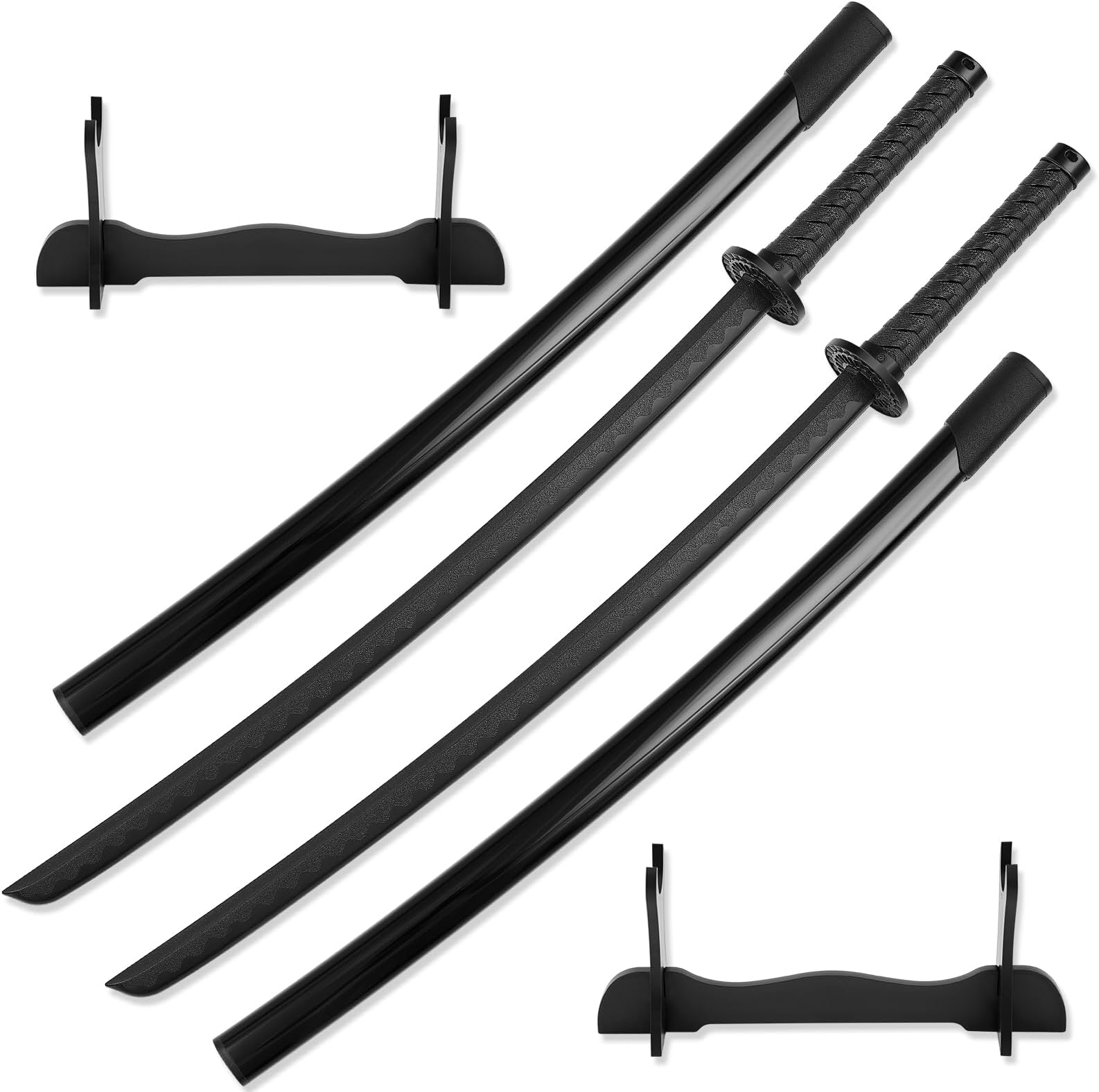 2 Pack Katana with Display Stands, Polypropylene Training & Showcase Sword, High Toughness Samurai Replica for Martial Arts, Cosplay Collection Adult Gift Set
