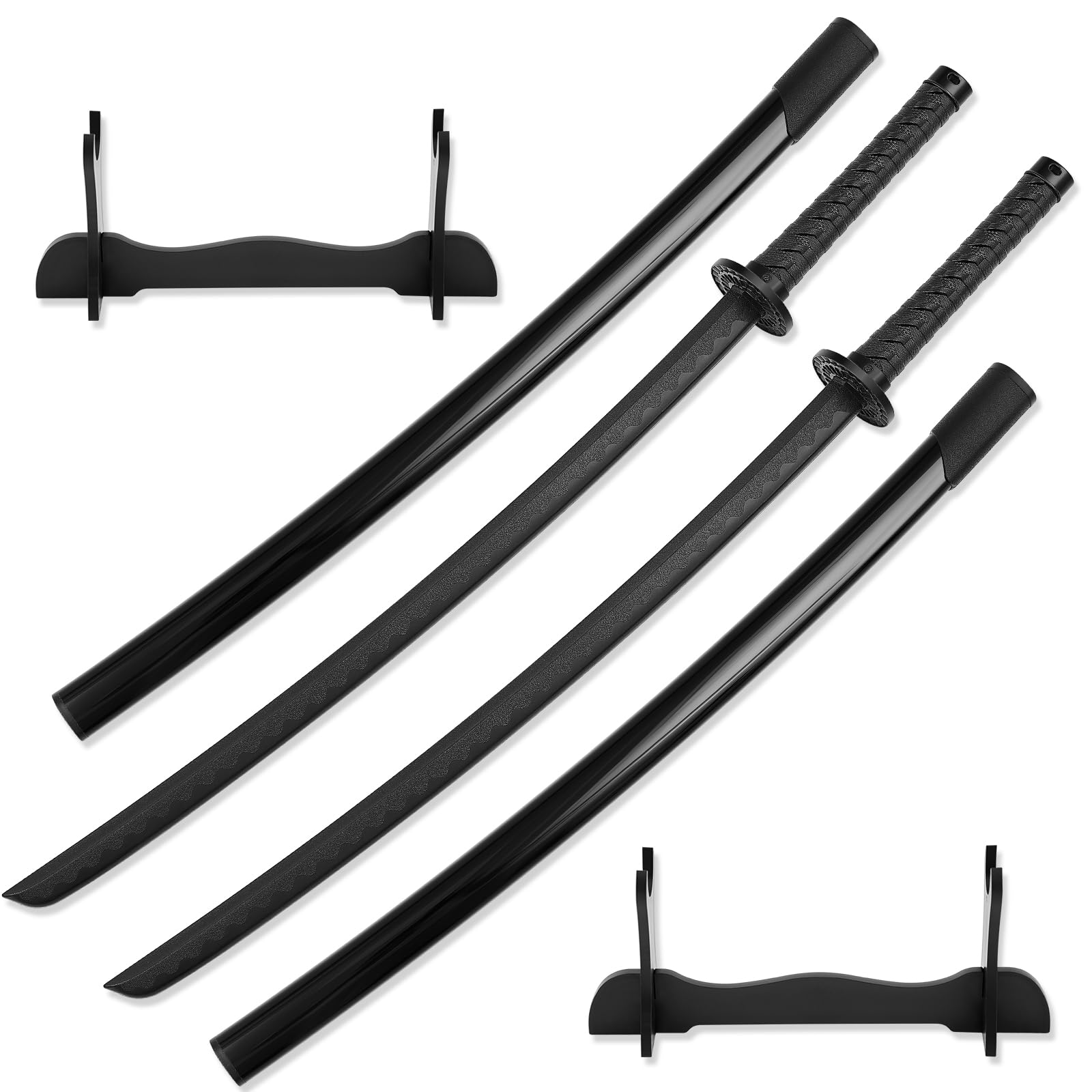 2 Pcs Katana Sword 41 Inch Polypropylene Katana with Display Stand Training Sword Katana Practice Katana Sword Cosplay