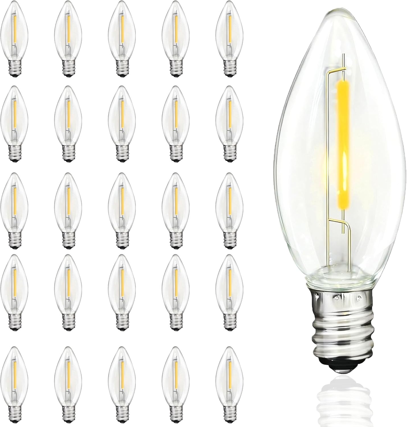 Abeja C26 Replacement Bulb, LED Window Candle Bulbs, 0.6 Watt Candelabra Bulbs for Window Candles, Chandeliers, Ceiling Fan, Night Light, 25 Pack, Warm White