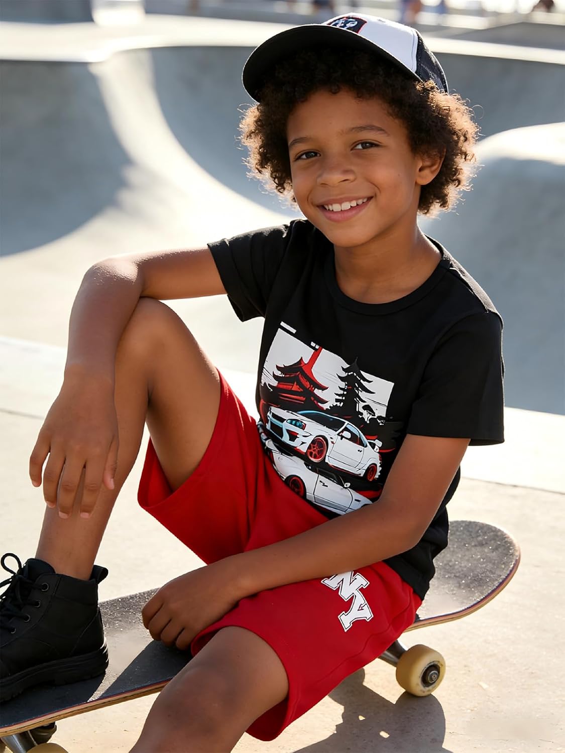 Boys Clothes 2-Piece Summer Outfit Car Print T-Shirt & Letter Print Shorts for Kids Clothing Set 6-12Y - Image 5