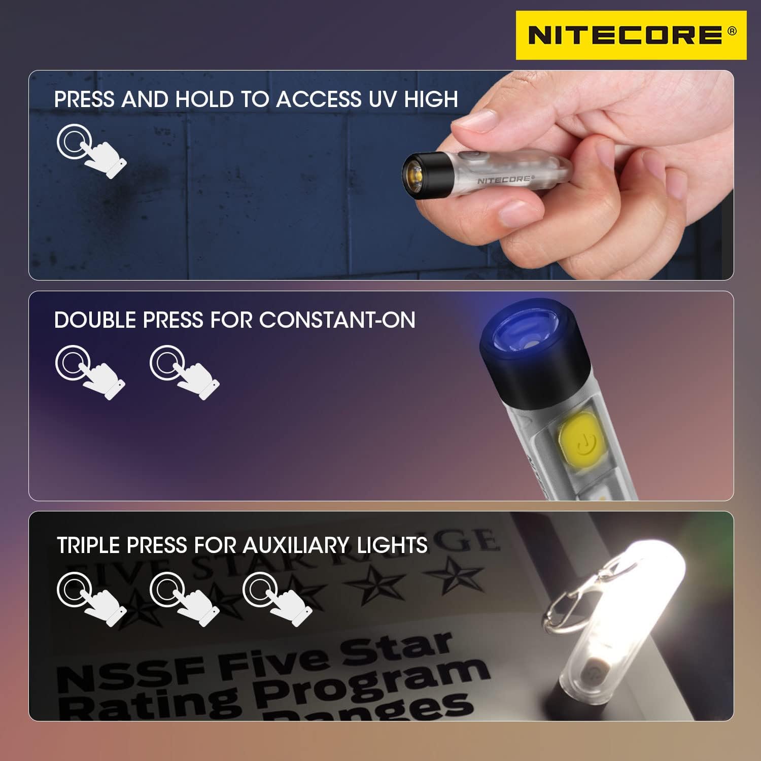 Nitecore Tiki UV 365nm Ultraviolet Keychain Flashlight USB-C Rechargeable EDC Light Tag