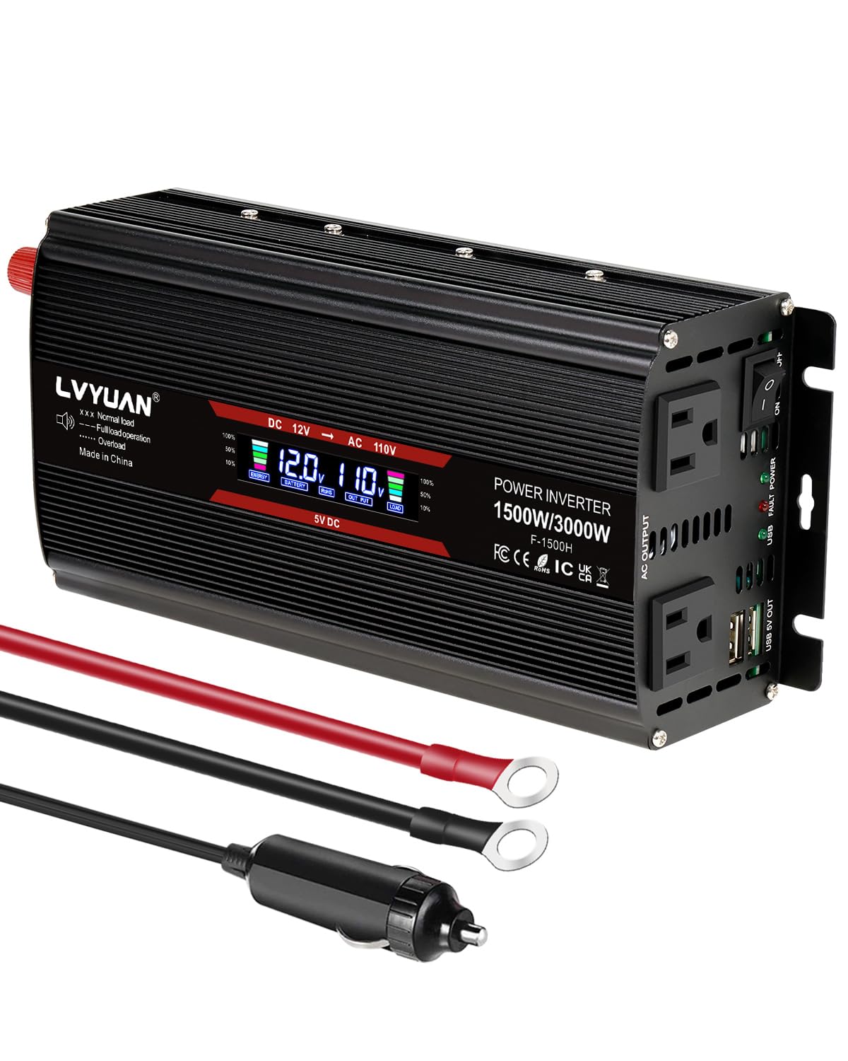 Amazon.com: LVYUAN 1500W Car Power Inverter 12V to 110V DC to AC