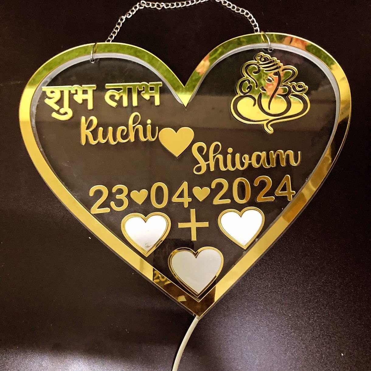 PRINTKART Best Couple Gift, Thumb Impression Gift | Coustomized Text Wedding Thumb Print | Finger Print Gift | Golden Metal Design | Anniversary Gift | Frame, (Shape- Heart, Size- 12 In 12 In)