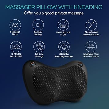 Shiatsu Neck and Back Massager with Heat - 3D Kneading Deep Tissue Massage Pillow for Lower Back, Shoulder, Calf, Foot, Use at Home, Car, Office YZ100