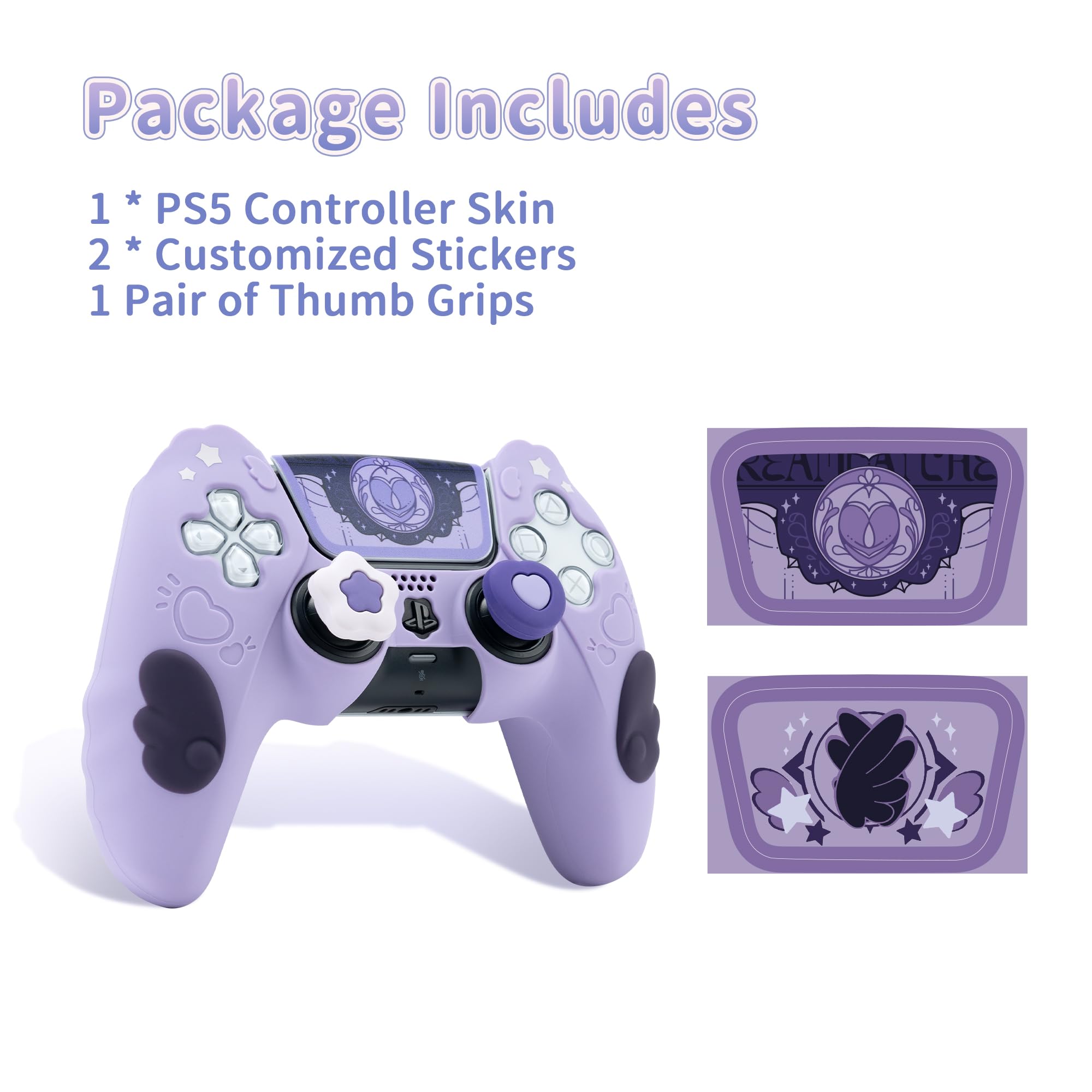 GeekShare Custodia protettiva per controller PS5 per Playstation 5 Wireless Controller in silicone antiscivolo, set di impugnature per la pelle - Star Wings versione scura