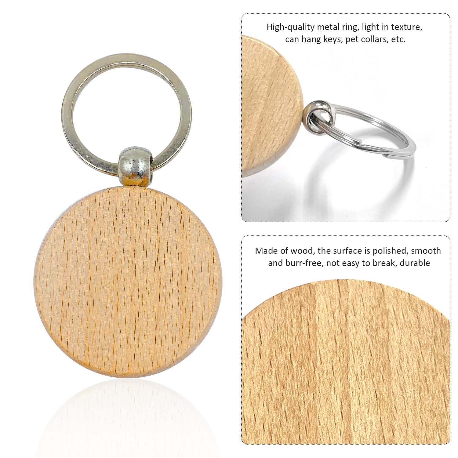 GVSAVY 15pcs Wooden Keychain, Round Blank Key Chain, Markable Personalized Keychain, Used for DIY Carving Painting Decoration Gifts - Image 3