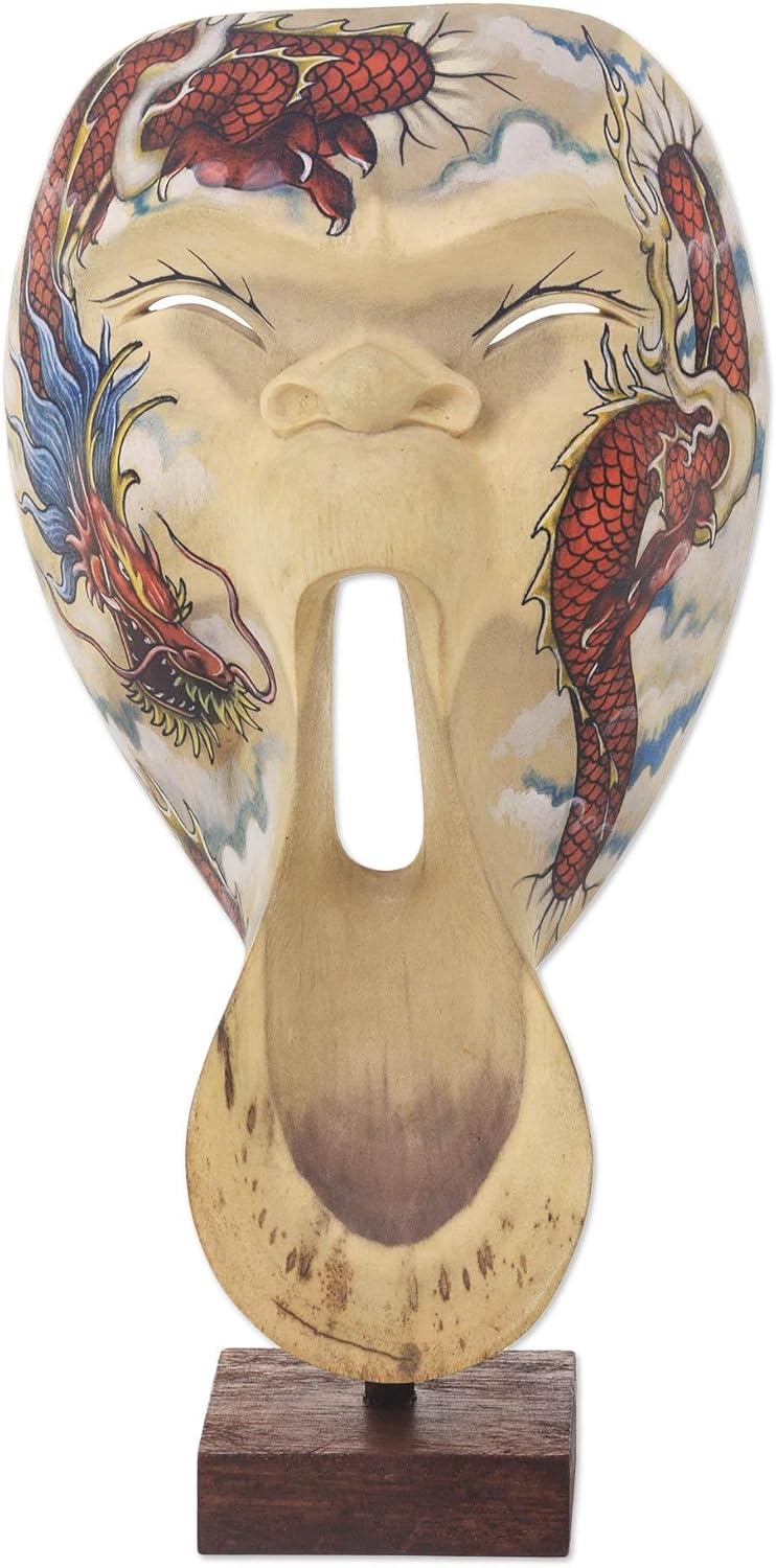 NOVICA Decorative Wood Animal Themed Mask, Multicolor 'Dragon Scream'