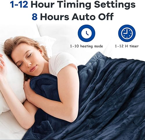 Miniatura 5 de Hysache - Manta térmica eléctrica, manta de franela lavable a máquina, 62 x 84 pulgadas, manta térmica tamaño individual con 10 niveles de calor, 8