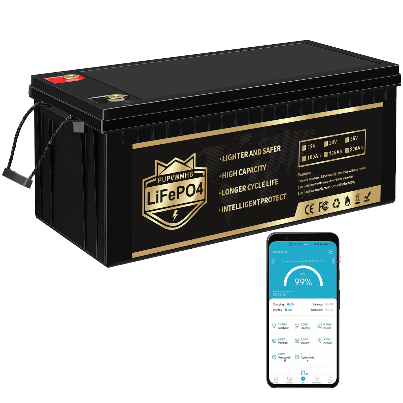 24V 100Ah LiFePO4 Battery, Lithium Battery Built-in 100A BMS, 5000+ Cycles Rechargeable Battery, Max. 2560W Load Power, Perfect for RV, Solar, Marine, Overland/Van, Off-Grid