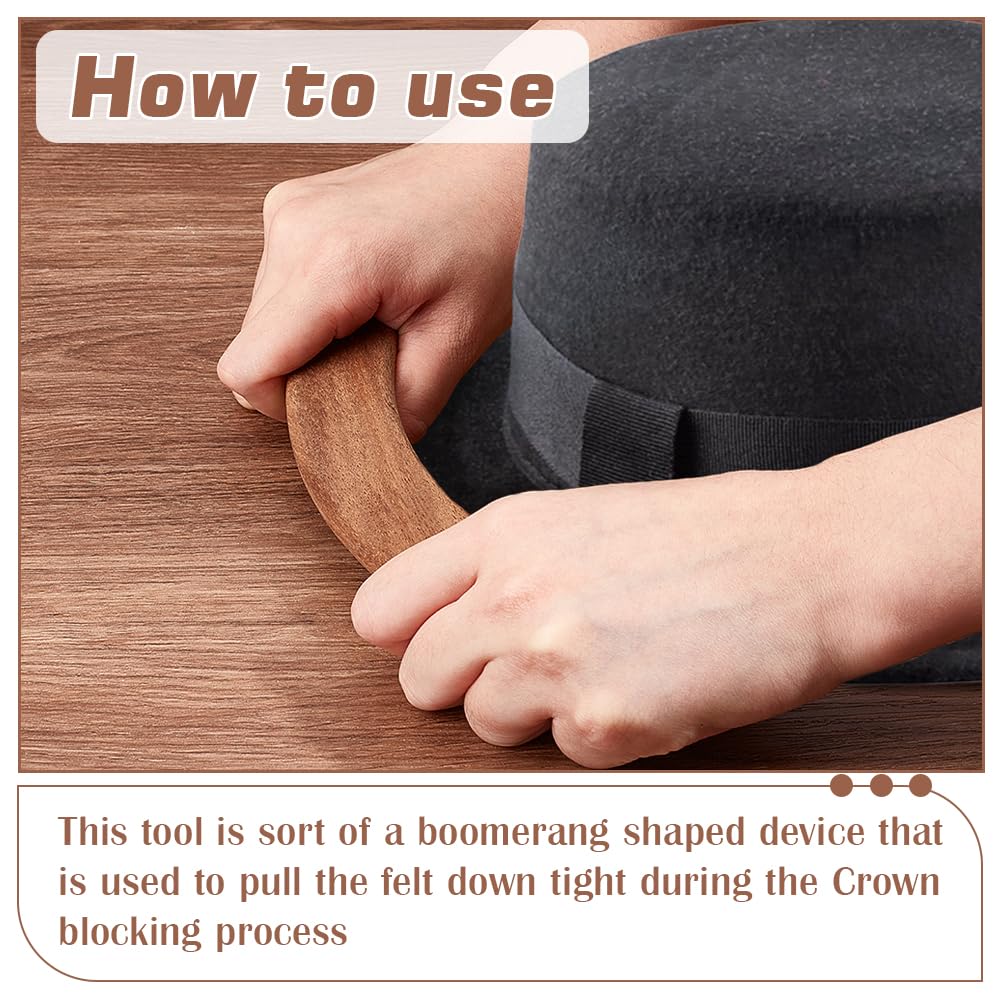 BENECREAT Moldeador de Sombreros Resistente de Nogal, Juego de Herramientas Genéricas para Hacer Sombreros de 200x34x9mm, Extractor de Madera Marrón Coco para Sombreros de Vaquero, Fedora