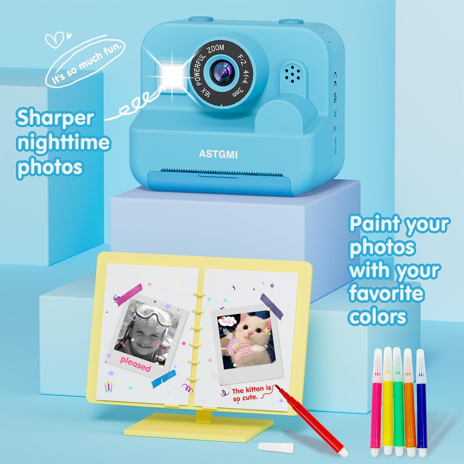 Fotocamera Digitale Per Bambini Con Doppia Lente E Scheda SD 64GB – Giocattolo Regalo 3-12 Anni (Modello Unicorno, Blu) - 2