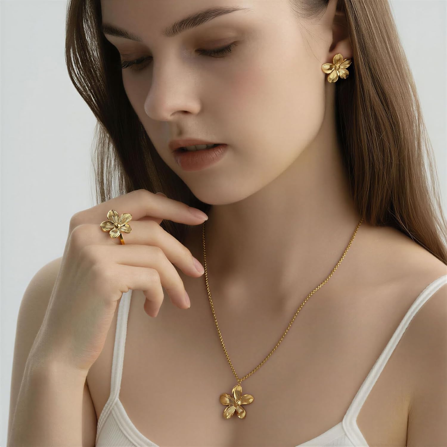 14K Gold Plated Dainty Floral Pendant Necklace for Women