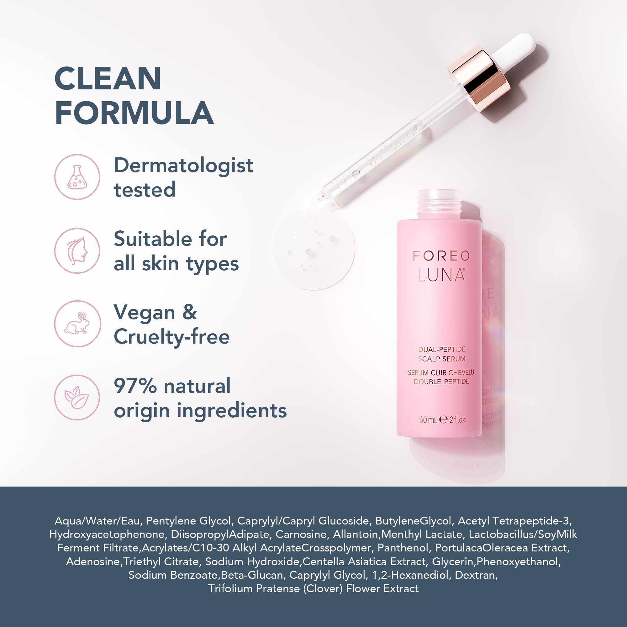 FOREO LUNA Dual-Peptide Scalp Serum – Hair Growth & Scalp Treatment with Cica and Portulaca Extract – Hair Serum for Growth, Thickening, and Hair Loss Treatment – 2 fl. Oz