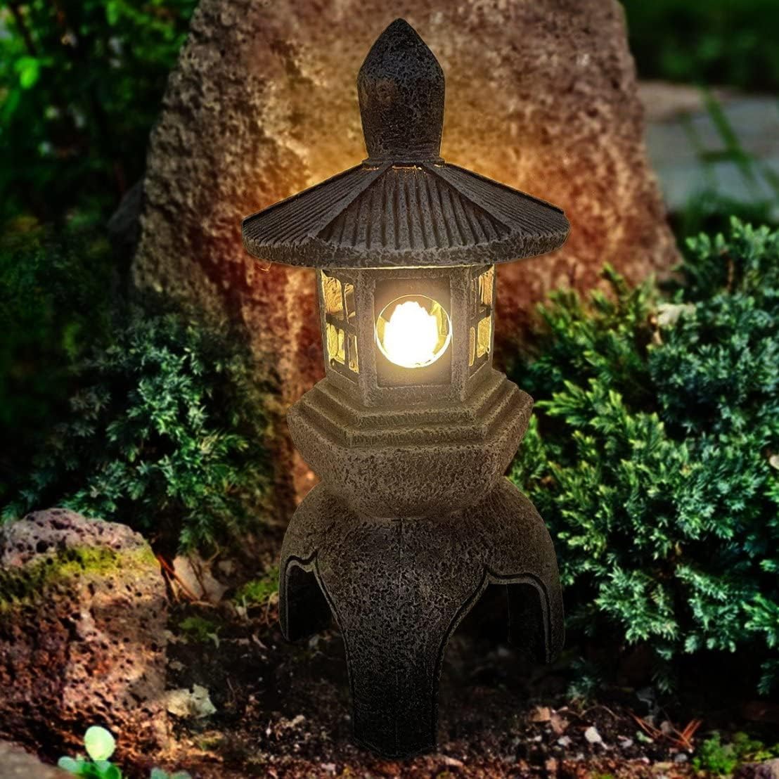 Amazon.co.jp: 日本の屋外庭園 ソーラーランタン 樹脂像 タイプ F 和風 四角 四足 灯篭 庭飾り ガーデン 置物 オブジェ ...