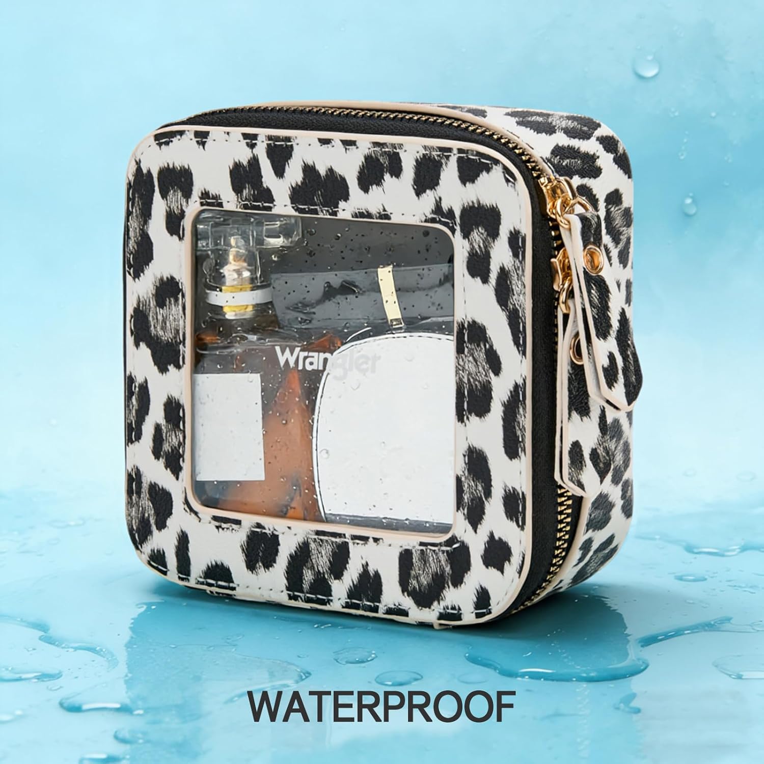 Montana West X Wrangler Clear Makeup Bag Travel Cosmetic Bag Portable Make Up Toiletry Organizer for Women Leopard