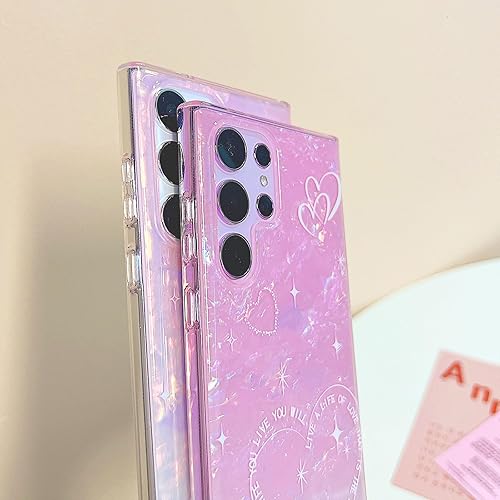 Miniatura 6 de YeLoveHaw Funda protectora delgada para Samsung Galaxy S23 Ultra para mujeres y niñas, color rosa y morado con purpurina, bonito patrón en forma de