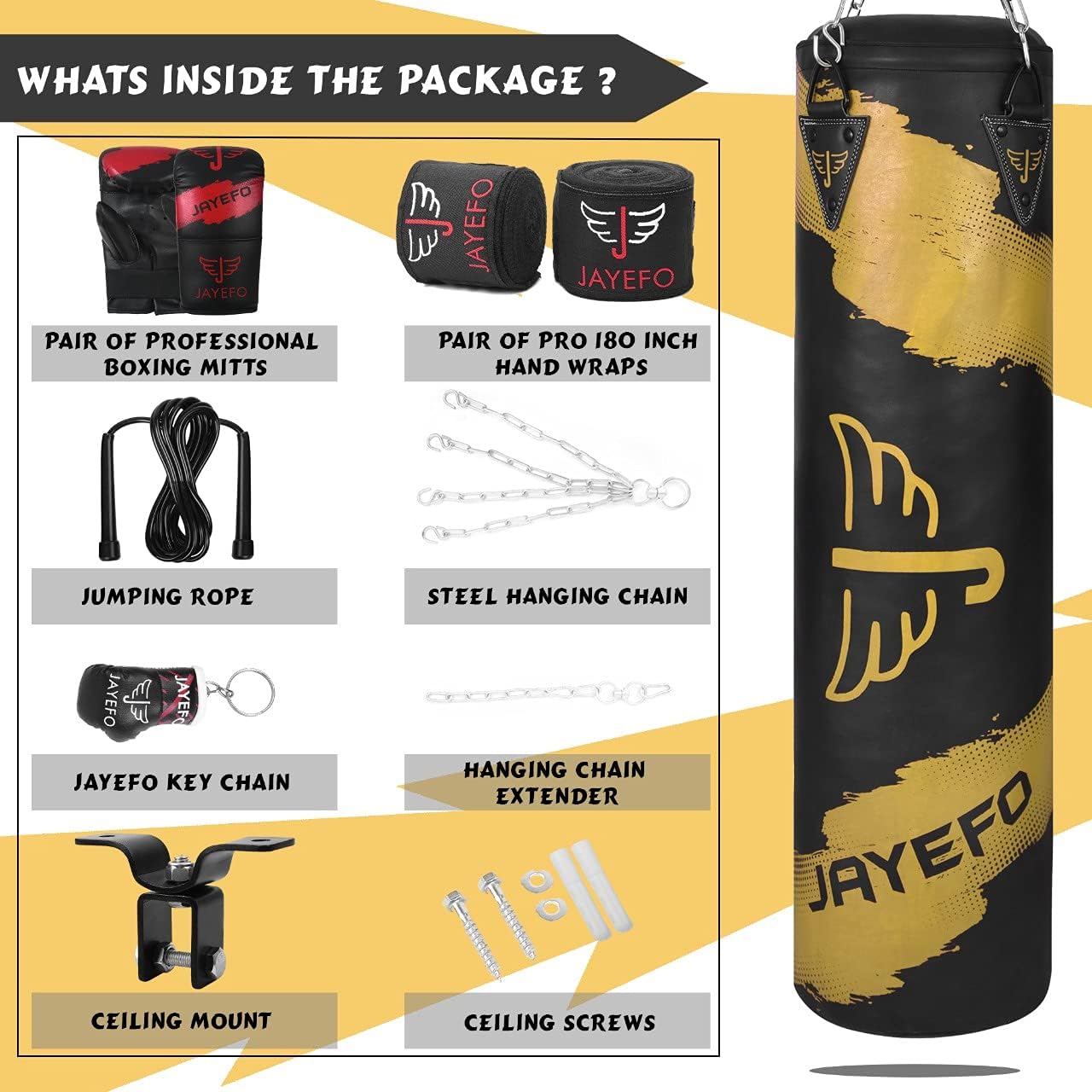 Jayefo Filled Heavy Punching Bag (Yellow) : Sports & Outdoors