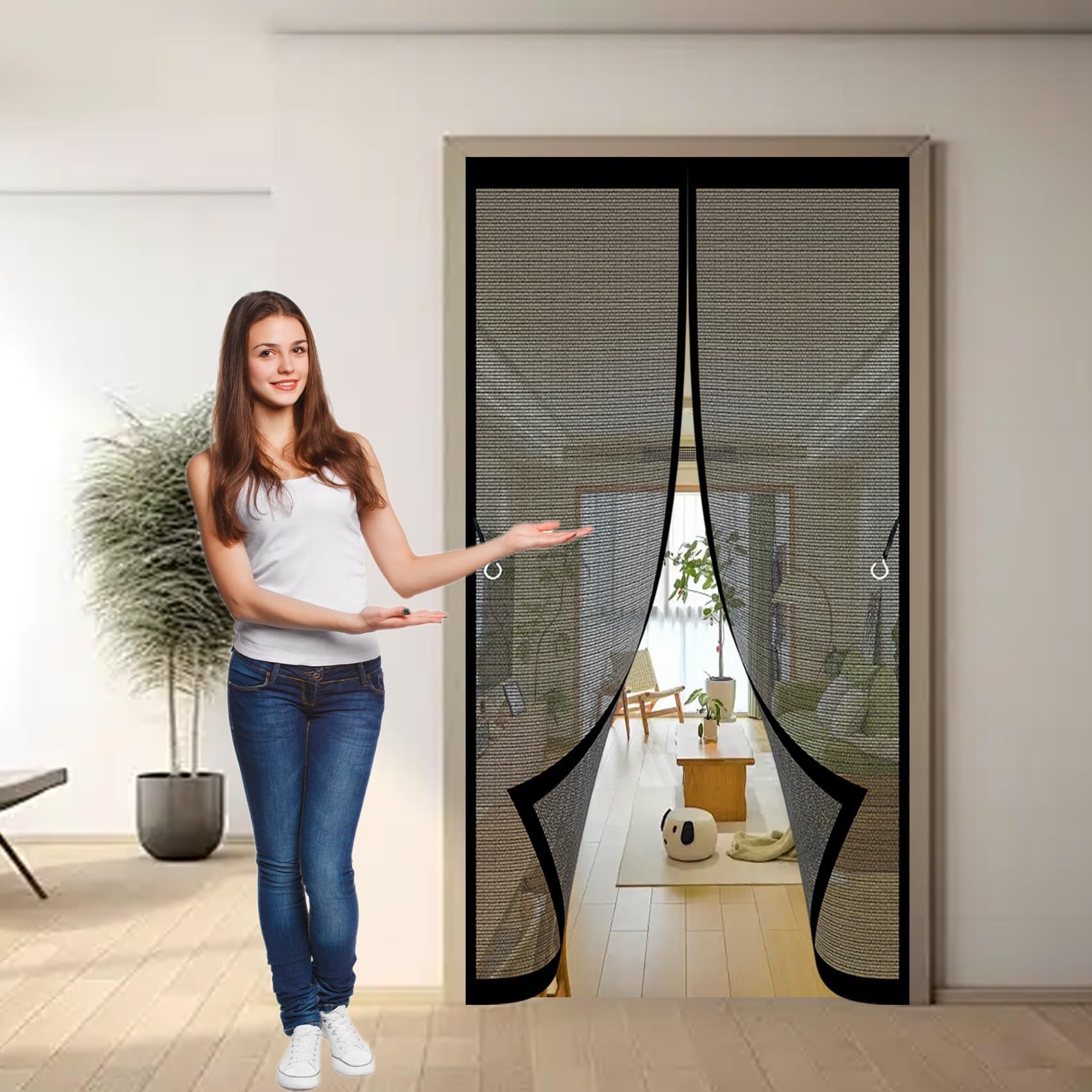 Moustiquaire magnétique pour portes en maille fine noire 85 x 300 cm