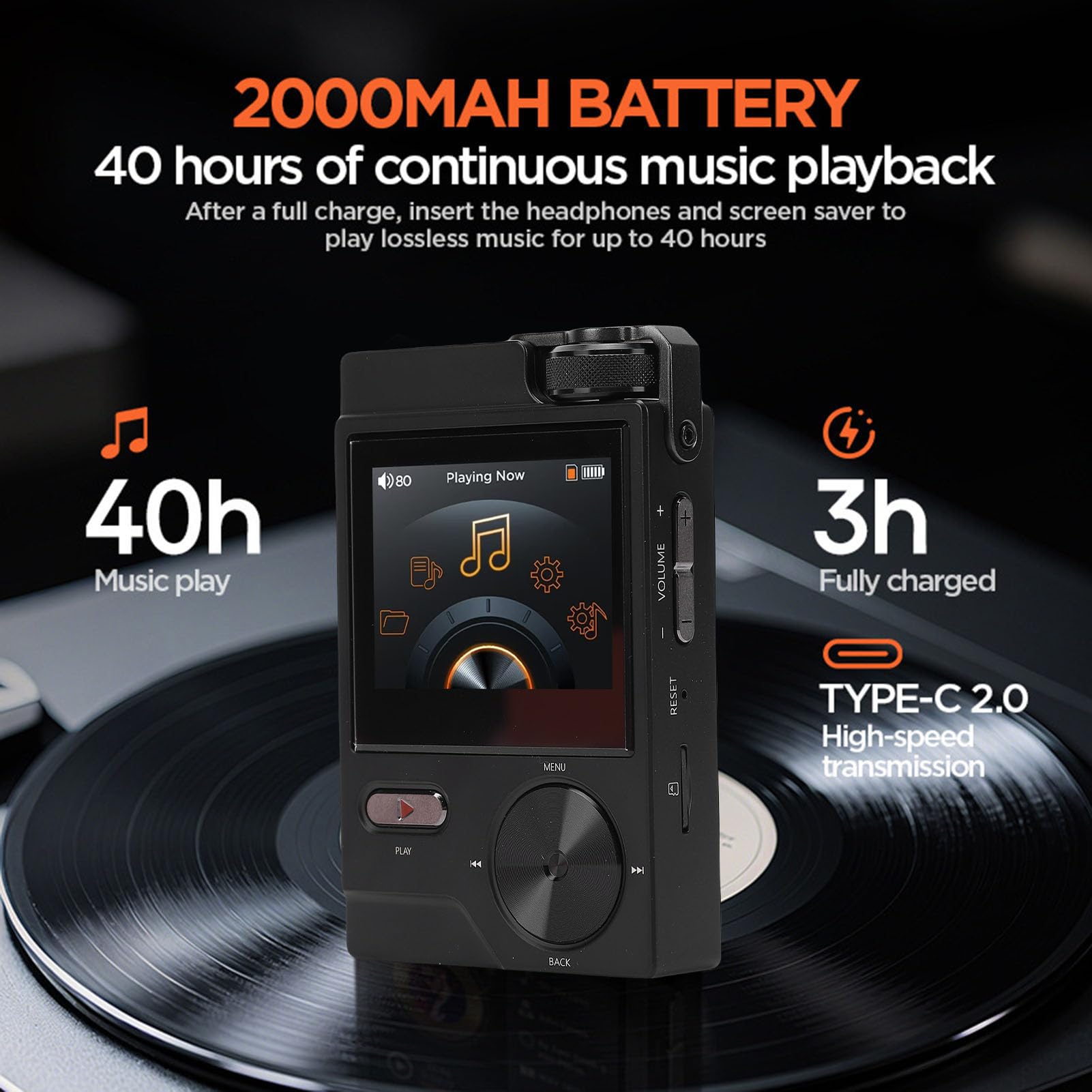 Jectse Lettore MP3 HiFi da 64 GB, Riproduzione DSD/FLAC Lossless Lettore Audio Digitale Ad Alta Risoluzione, Lettore Musicale Portatile con 35 Ore di Riproduzione, Supporta Fino a 256