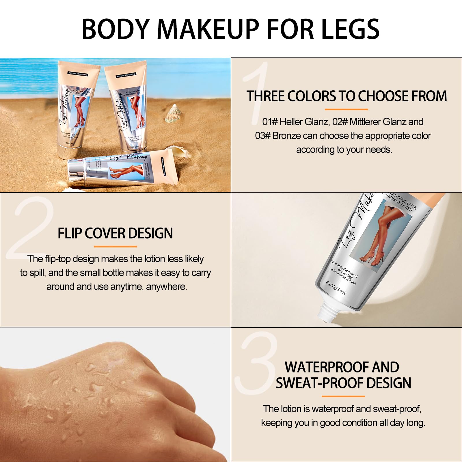 Body Gambe, Trucco impermeabile, copertura perfetta per gambe, copertura per tatuaggi, impermeabile, copertura per tatuaggi per cicatrici di gambe e corpo, texture leggera