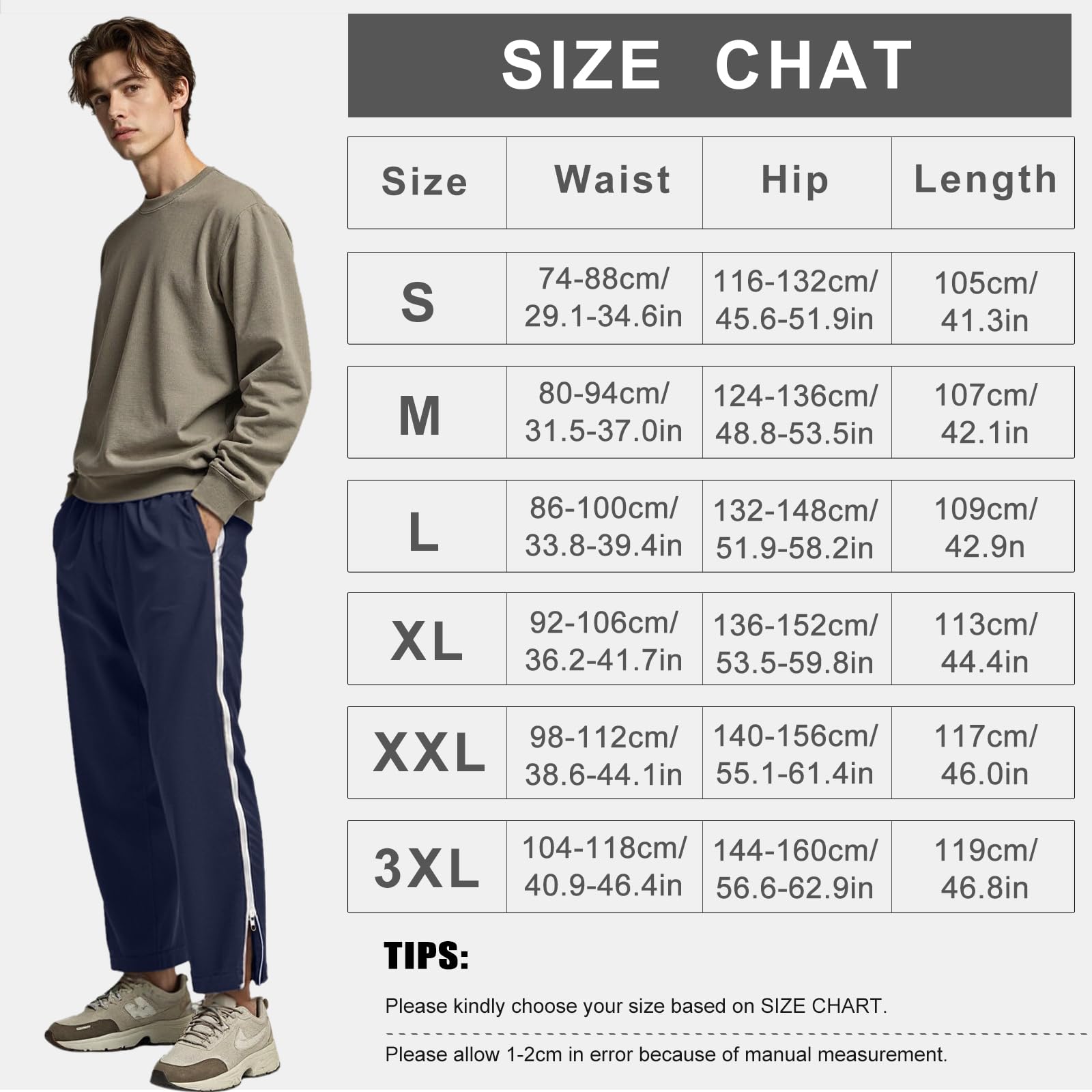 Pantalon de Rééducation pour Homme Pantalon de Survêtement à Fermeture éclair Latérale Intégrale Ouverture Totale Pantalons de Jogging à Zips Chirurgie avec Poches